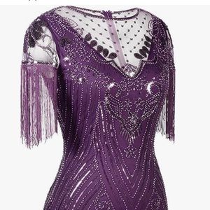 FAIRY COUPLE Women's 1920s Lace Neck Great Gatsby Flapper Dress